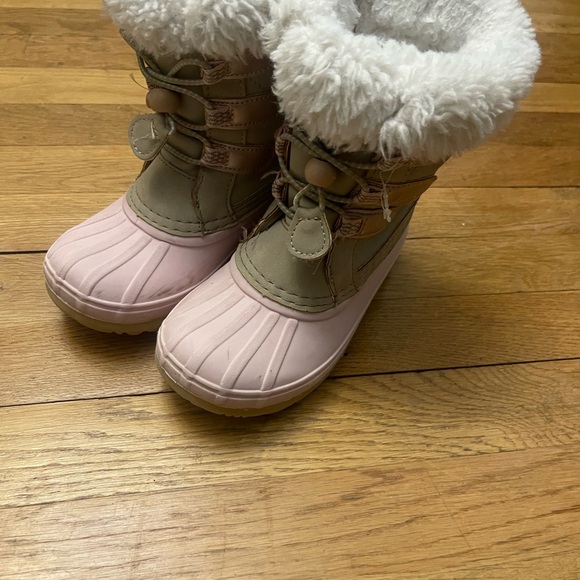 Pink and Tan Winter Boots with Faux Fur - Picture 2 of 8